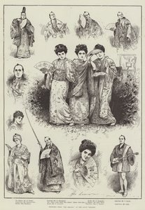 Skitser fra "The Mikado" på Savoy Theatre (gravering) af Henry Stephen (b.1861 fl.1880 1925) Ludlow