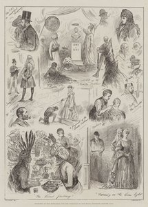Skitser ved prøverne til tableauer til Royal Institute Costume Ball af Henry Stephen Ludlow
