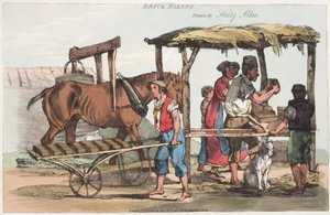 Brick Making, udgivet af Thomas Mclean fra Haymarket, 1824 (farvet radering) af Henry Thomas Alken