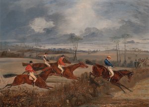 Scener fra en steeplechase: Taking a Hedge, ca. 1845. af Henry Thomas Alken