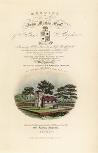 Titelside med kalligrafisk titel og vignet af engelsk Tudor af Henry Thomas Alken