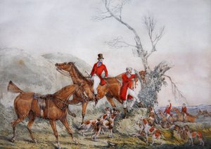 Treeing the Fox, ca. 1830 (blyant og akvarel på papir) af Henry Thomas Alken