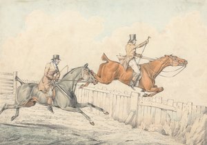 To ryttere springer over et træhegn af Henry Thomas Alken