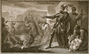 Edward I fjerner stenen fra Scone, graveret af Neagle, illustration fra David Humes "The History of England", udgivet af R. Bowyer, London, 1812