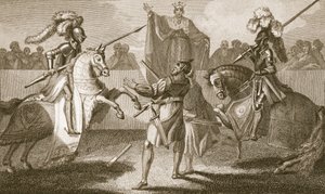 Richard II suspenderer duellen mellem Hereford og Norfolk, illustration fra David Humes 