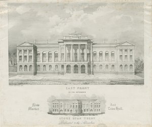 Stoke-upon-Trent - Påtænkt nyt marked og rådhus: litografi, nd [c 1834] af Henry Ward