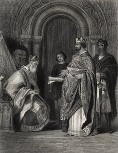 Henrik II præsenterer pavens tyr til ærkebiskoppen af Cashel, indgraveret af G. Greatbach af Henry Warren