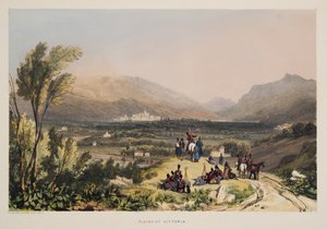Plains og City of Vitoria, fra Skitser af landskaber i de baskiske provinser i Spanien, med et udvalg af national musik ?, pub. 1838 (håndfarvet gravering) af Henry Wilkinson