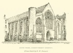 Austin Friars, London, nuværende tilstand (gravering) af Henry William Brewer