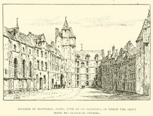 College of Montaigu, Paris, St Ignatius tid, hvor helgenen lavede sine klassiske studier (gravering) af Henry William Brewer