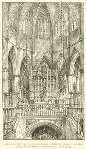 Interiør af "Seo", Principal Church of Manresa, hvor St. Ignatius bad ved sin ankomst til den by (gravering) af Henry William Brewer