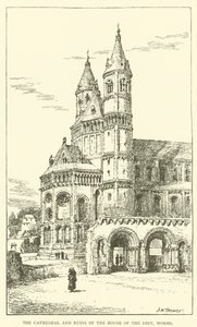 Katedralen og ruinerne af Diæthuset, Worms (gravering) af Henry William Brewer
