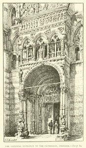 Hovedindgangen til katedralen, Ferrara (gravering) af Henry William Brewer