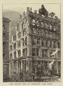 Den seneste brand i Cheapside, ruinerne af Henry William Brewer