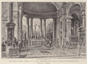 Den romersk-katolske kirke St Mary, Moorfields, City, som er ved at blive revet ned af Henry William Brewer