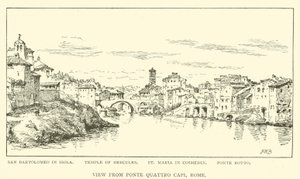 Udsigt fra Ponte Quattro Capi, Rom (gravering) af Henry William Brewer