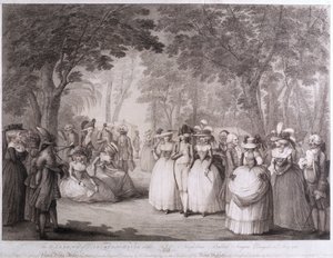 The Gardens of Carlton House med napolitanske balladesangere, indgraveret af William Dickinson (1746-1823), 1784 af Henry William Bunbury