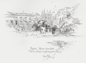 Den engelske kunstkritiker John Ruskins værelser på Corpus Christi College, Oxford (litho) af Herbert (after) Railton