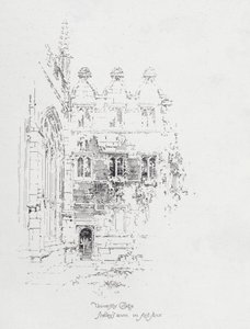 Den engelske digter Percy Bysshe Shelleys værelse på første sal i University College, Oxford (litho)