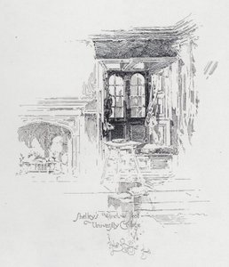 Den engelske digter Percy Bysshe Shelleys vinduessæde på University College, Oxford (litho) af Herbert (after) Railton