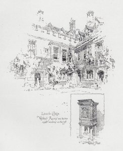 Prædikestol brugt af den engelske metodistprædikant John Wesleys og hans værelser på Lincoln College, Oxford (litho)