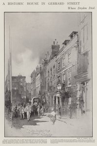 Huset på Gerrard Street, London, hvor digteren John Dryden døde i 1700 (litho)