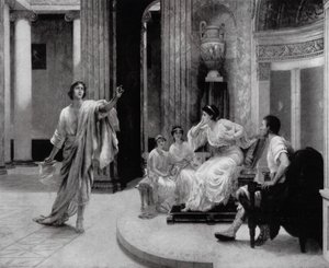 Den romerske digter Vergil erklærer kejserinde Octavia sin eleby ved hendes søn Marcellus død (litho)