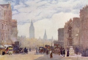 At Charing Cross (farve litho) af Herbert Menzies (after) Marshall