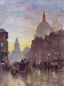 Cannon Street, sommeraften (farve litho) af Herbert Menzies (after) Marshall
