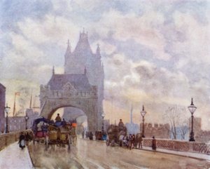 På Tower Bridge (farve litho) af Herbert Menzies (after) Marshall
