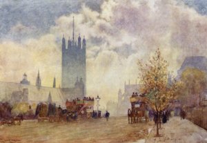 Victoria Tower og East End of Westminster Abbey (farve litho) af Herbert Menzies (after) Marshall
