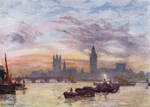 Westminster Towers (farve litho) af Herbert Menzies (after) Marshall