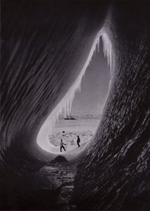Grotte i et isbjerg; Terra Nova i det fjerne (s/h foto) af Herbert Ponting