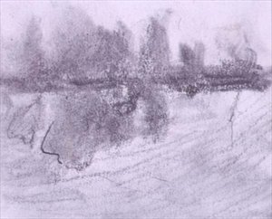 En gruppe træer, der spejler sig i vand (pastel og vask på papir) af Hercules Brabazon Brabazon
