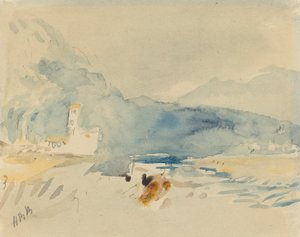 Et Landskab med Bjerge og en Strøm. af Hercules Brabazon Brabazon