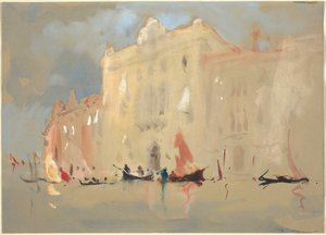 Gondoler foran et palads ved Canal Grande i Venedig af Hercules Brabazon Brabazon