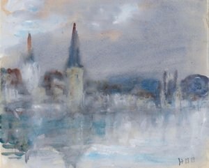 Kapelbroen og katedralen i Luzern, Schweiz, på en regnvejrsdag
