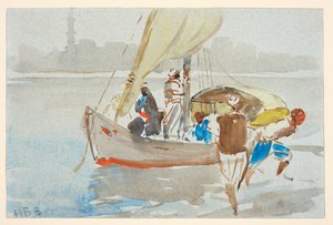 Näkymä Kairosta (?) (entinen "Näkymä Venetsiaan"), n. 1860-1897 (akvarelli vaaleansiniselle kudottupaperille, asetettu maahan) af Hercules Brabazon Brabazon