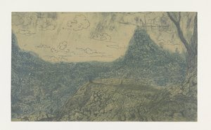 Bjerglandskab med våbenskjold, første version Bjerglandskab med en kam og et gaffeltræ: første version