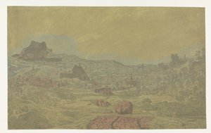 Dal med en flod og en by med fire tårne af Hercules Segers