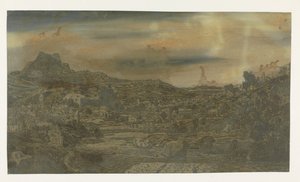 Dal med en flod og en by med fire tårne af Hercules Segers