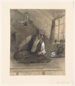 Skrædder på arbejde i et loftsrum af Herman Heijenbrock (possibly)