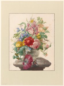 Blomster i en glasvase med en sommerfugl Bloemen in vaas mødte Atalanta af Herman Henstenburgh