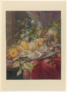 Vanitas stilleben med østers og kranium