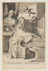 Sankt Cecilia spiller orgel med to engle af Herman Jansz. Muller