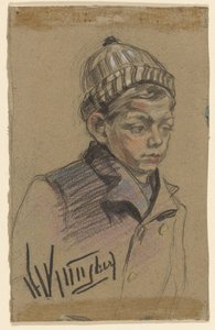 Dreng med frakke og hat af Herman Kruyder (signed by artist)