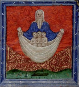 Gud Faderen med tre sjæle, opstået fra den døde Timebog, ca. 1410 af Herman Scheerre