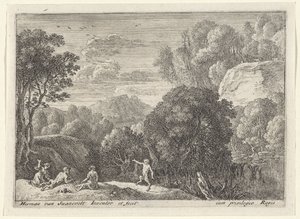 dansende satyr Landskaber med satyrer (serietitel) af Herman van Swanevelt