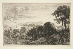 Landskab med solnedgang, fra serien Hill Landscapes af Herman van Swanevelt