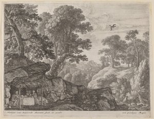 Saint Paul og Saint Anthony ved indgangen til hulen af Herman van Swanevelt